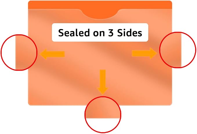 Orange Vinyl Pocket Folders Closed Sides, Letter Size, Pack of 25 Clear Front Top Loading Job Jacket, Documents Holder for Office and Medical Files, Pack of 25 - Image 3