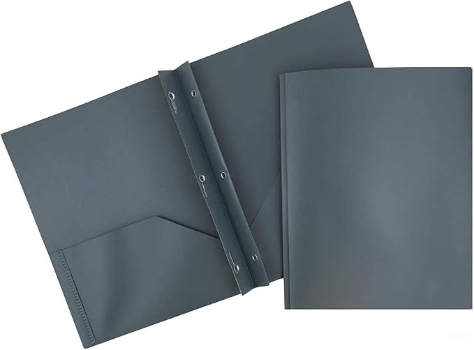 JAM PAPER Plastic Color POP Folders - 2 Pocket Durable Folders with Metal Prongs Fastener Clasps - Grey - 6/Pack by JAMPaper
