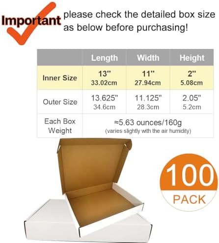 100 Pack 13x11x2'' Small Shipping Boxes, Corrugated Cardboard Mailers for Business, White (CM13112-100) - Image 2