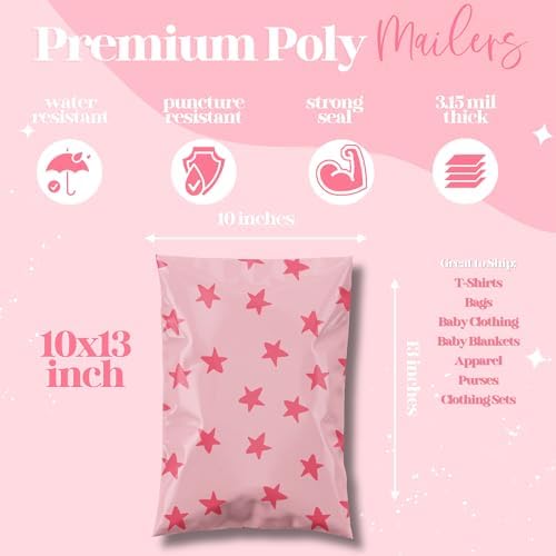 Pretty Package Store Poly Mailer 10x13, Seeing Stars Pink, 100 Pack - Image 3