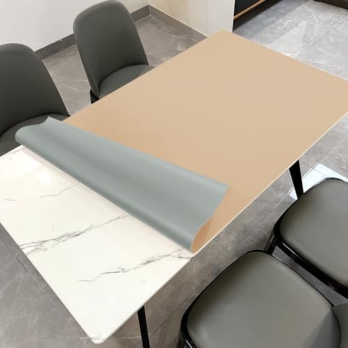 Faux Leather Table Cover,1.8mm Thick,48x72 Inch Table Protector,Table Protector for Dining Room Table,Dining Table Cover,Table Cover Protector,Table Protector Pad(Light Brown+Gray,48x72) by Zinkooat