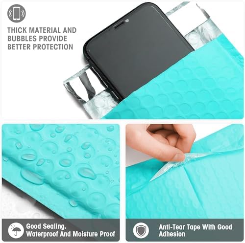 Metronic 4x8 Inch 800 Pack Teal Bubble Mailers Waterproof Padded Envelopes - Image 3