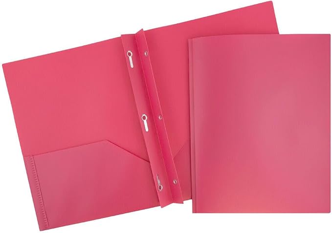 JAM PAPER Plastic 2 Pocket POP Folders - Durable School Folders with Metal Prongs Fastener Clasps - Fuchsia Hot Pink - 24/Pack by JAMPaper