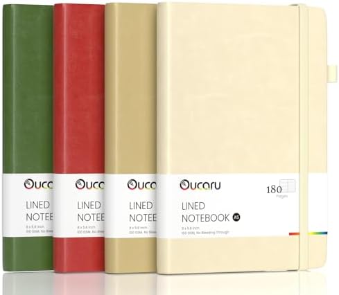 Oucaru 4 Pack A5 Lined Journal Notebook, 180 Pages 100 GSM Paper for Travel by Oucaru