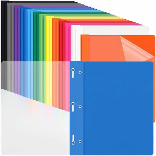 Feifeiya 24 Pack Plastic Report Covers with 3 Prongs Presentation Folders Bulk, 100 Sheet Capacity, Clear Front Report Covers for Presentation Document Paper School Office Supplies (Multicolor) by Feifeiya