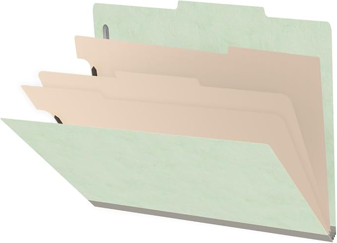 25 Pt. Pressboard Classification Folders, 2/5 Cut ROC Top Tab, Letter Size, 3 Dividers, Pale Green (Box of 10) by Ecom+Folders