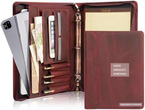 Personalized Genunie Leather Portfolio Binder, Customized Leather Portfolio for Men,3 Ring Binder Business Portfolio for Women, Organizer for A4 Legal Sized Notepad, Customized Gift, Red by AZXCG