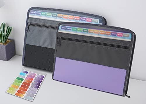 NAFY Accordian File Organizer, 13 Pockets Expanding File Folder with Zipper, A4 Letter Size Portable Accordion Expanding File Folders with Multicolor Labels for Office School Supplies (Black+Purple) by Nafy