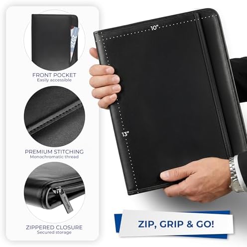 Samsill Professional Padfolio with Secure Zippered Closure, 10.1 Inch Tablet Sleeve, and 8.5 by 11 Inch Notepad, Black, Full Size (70820) - Image 5
