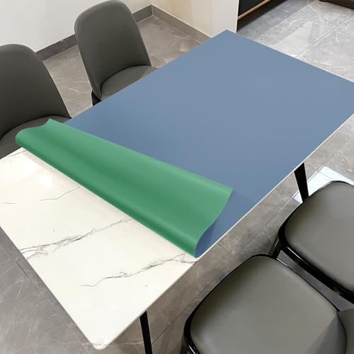 Faux Leather Table Cover,1.8mm Thick,30x60 Inch Desk Cover,Large Desk Mat,Table Protector,Table Cover Protector,Rectangular Table Cover(Grayish Blue+Dark Green,30x60) by Zinkooat
