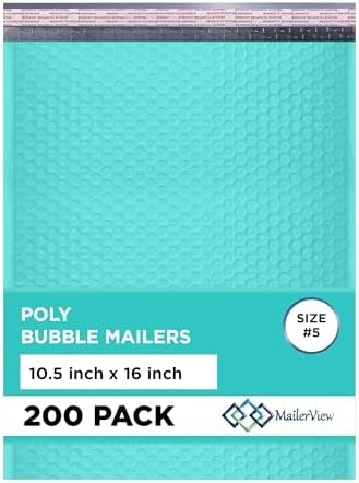 Teal Bubble Mailers 10.5x16, Self Seal Poly Padded Envelopes #5, 200 Pack by MAILERVIEW