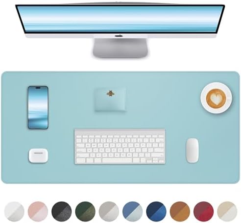 Leather Desk Pad Protector, Mouse Pad, Office Desk Mat, Non-Slip PU Leather Desk Blotter, Laptop Desk Pad, Waterproof Desk Writing Pad for Office and Home (Teal, 31.5" x 15.7") by AFIING