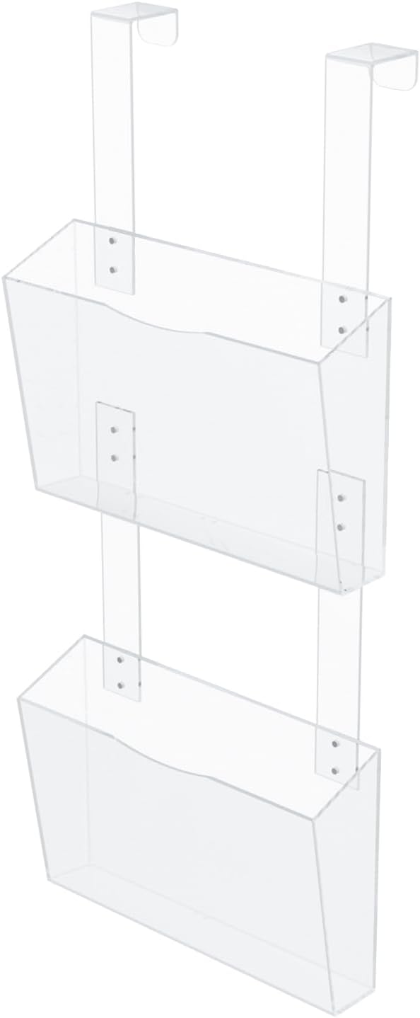 2 Tier Clear Acrylic Wall Hanging File Organizer Over the Door File Holder | 3mm Thickened Acrylic File Folder with Hooks, Book Mail Paper Document Storage Organization 2 Pockets for Office School Home - Image 9