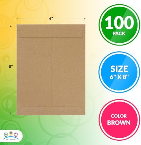 ABC PACK & SUPPLY Rigid Mailers 6 x 8 Inch, Brown Cardboard Envelopes, Self Seal Tear Strip, 550 GSM Paperboard, Stay Flat Design, Pack of 100 - Image 2