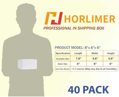 HORLIMER 8x6x6 Shipping Boxes Set of 40, White Corrugated Cardboard Mailer Box for Packing Small Business - Image 2