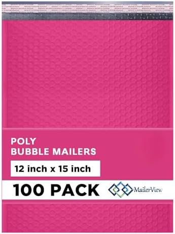 Hot Pink Bubble Mailers 12x15, Self Seal Poly Padded Envelopes, 100 Pack by MAILERVIEW