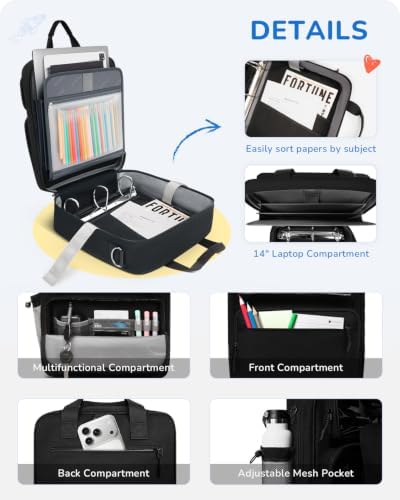 Zipper Binder 3 Ring with Ita Window, 3 Inch D-Ring Binder with Zipper and Strap Fits 14" Laptop, 600+ Sheets Capacity 3-in-1 Shoulder/Backpack/Handle Binder Bag for School Office Commute, Black - Image 5