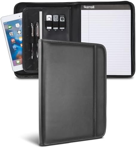 Samsill Professional Padfolio, Faux Leather Junior Portfolio with Zipper, 10.1 Inch Tablet Sleeve, with 7 x 10 Inch Notepad, Black by Samsill