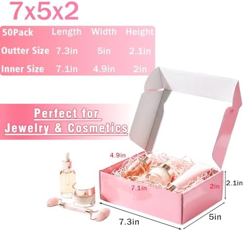 7"x5"x2" Glossy Pink Shipping Boxes, 50 Pack Corrugated Cardboard Mailing Boxes for Small Business Packaging, Shipping Phone Cases, Stationery - Image 2