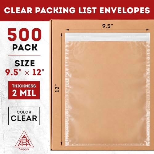 APQ Supply Clear Packing List Envelopes, 9.5 x 12 Inch Self Seal Shipping Document Pouches, 500 Pack for Business Warehouse E Commerce Fulfillment and Shipping Departments - Image 2
