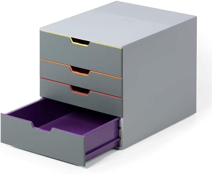 Durable Varicolor 4 Drawer Unit - Gray Desktop Drawer Set with 4 Color Coded Draws - Letter to Folio Size Files - Perfect for Storing Documents and Paper Work - Image 4