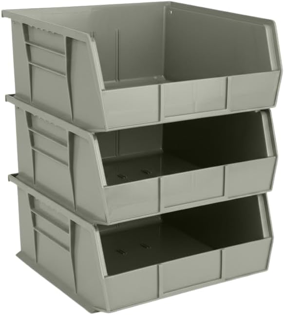 HE HUDSON EXCHANGE 11" x 11" x 5" (3 Pack) Plastic Stackable Storage Bin, Gray/Brown by HudsonExchange