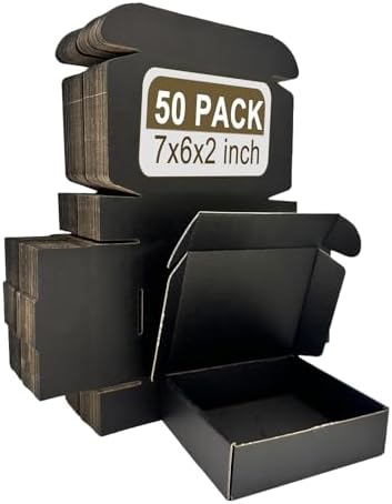 Small Shipping Boxes 7x6x2, Set of 50, Black Corrugated Cardboard Box Mailer (YD762-50BK) by SZYANGDA