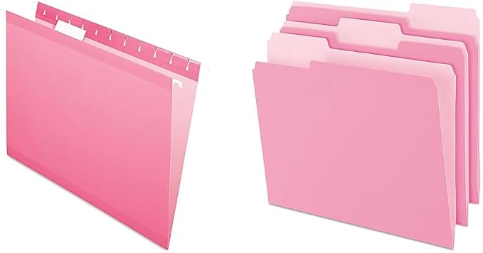 Pendaflex Reinforced Hanging Folders Letter Size Pink 1/5 Cut 25/Box and Two-Tone Color File Folders Letter Size 1/3 Cut Pink 100/Box Office Supply Bundle by Unknown