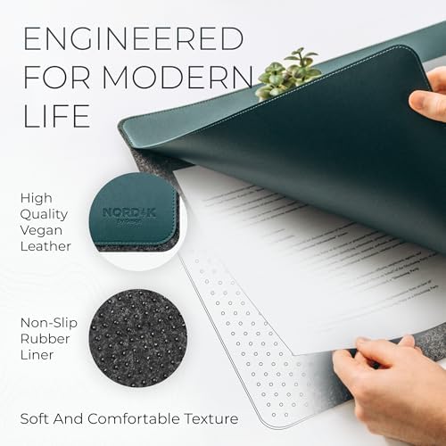 Nordik Felt and Leather Desk Mat - Dual Layer Deep Green 35 x 17 in - Image 2
