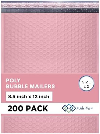 Light Pink Bubble Mailers 8.5x12 Poly Padded Envelopes #2, 200 Pack by MAILERVIEW