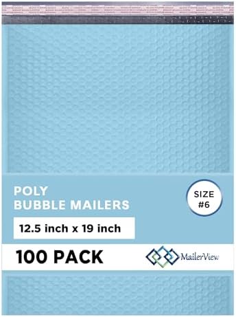 Light Blue Bubble Mailers 12.5x19.5 Poly Padded Envelopes #6 100 Pack by MAILERVIEW