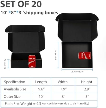 Black Shipping Boxes 10x8x3 Inches, 20 Pack - Image 2