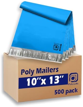 POLYSELLS 500 pcs 10x13 Inches Blue Poly Mailers Shipping Envelopes, Strong Adhesive Sealing, Waterproof, and Tear-resistant Postal Mailing Bags for Clothing and Accessories by POLYSELLS