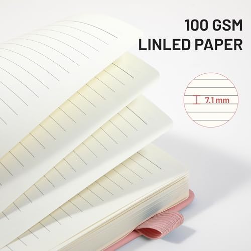 CAGIE Lined Journal Notebook, 320 Pages College Ruled Notebook, 100 Gsm Paper Thick Journal, B5 Hardcover Leather Journals for Writing Women, 7.6x10 In, Pink - Image 3