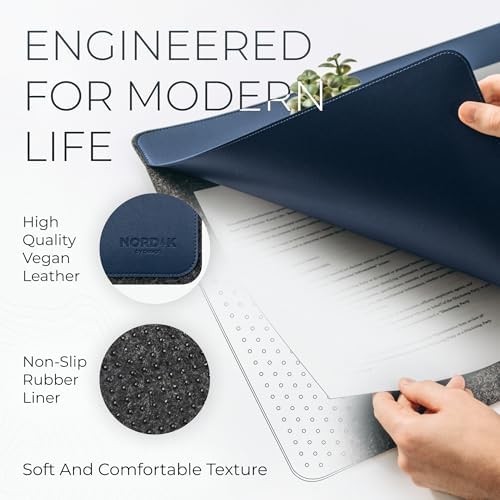 Nordik Felt and Leather Desk Mat - Dual Layer Midnight Blue 35 x 17 in - Image 5
