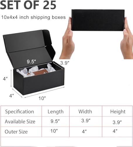 10x4x4 inch Black Shipping Boxes for Small Business- Set of 25 - Image 2