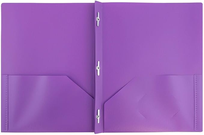 JAM PAPER Plastic 2 Pocket POP Folders - Durable School Folders with Metal Prongs Fastener Clasps - Purple - Bulk 48/Pack - Image 2