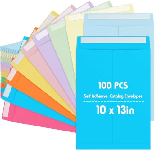 100 Pcs 10'' x 13'' Catalog Envelopes Self Adhesive 32lb Manila Envelopes Kraft Peel & Seal for Secure Mailing Storage Organizing for Office Business Home(10 Colors) by Janlaugh