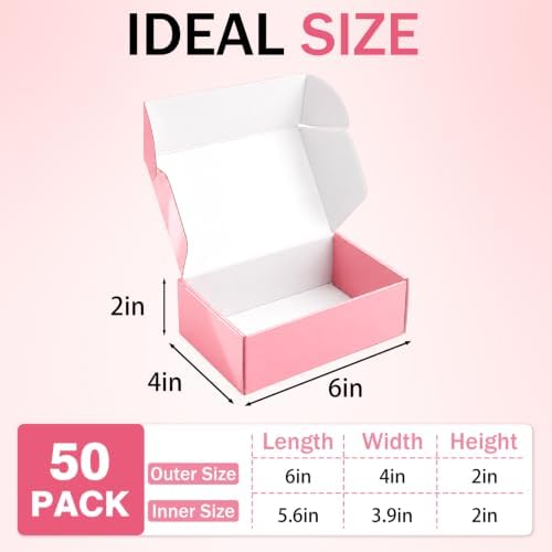 6x4x2 in Boxes for Shipping Small Business, 50 Pack Cute Pink Mailer Boxes, Corrugated Mailing Boxes Bulk - Image 2