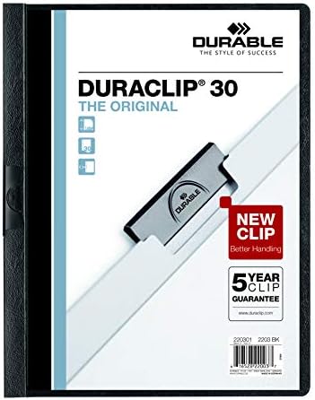 Durable Report Cover with DURACLIP - Letter-Size - Holds Up to 30 Pages - Clear Cover in Black - 25 Per Box by DURABLEOfficeProducts
