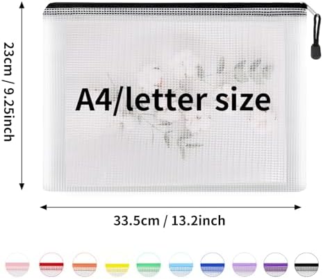 EOOUT 100pcs Mesh Zipper Pouch, A4 Size, 10 Colors Zipper Bags for Organizing Storage, Waterproof Puzzle Bag, Zipper File Bags for Board Games and School Office Supplies - Image 2
