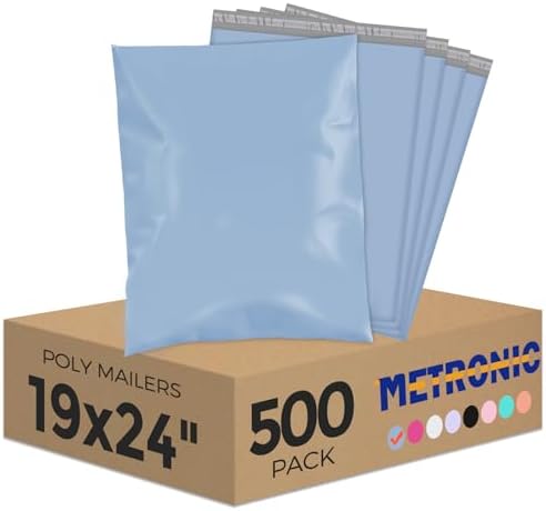 Metronic Poly Mailers 19X24 500Pack, Strong Adhesive Shipping Envelopes for Clothing, Waterproof Shipping Bags for Small Businesses, Flexible Mailers Poly Bags Packages Bags Blue by METRONIC