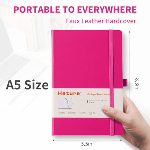 Heture Hardcover Notebooks, 6 Packs A5 Lined Journals Notebook for Writing 160 Pages, 8.2 x 5.5 inch, 6 Colors Classic Ruled Notebooks for College/Work/Travel (Fuchsia, 1 Pack) - Image 2