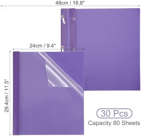 PATIKIL Plastic Report Covers with Prong, 30 Pcs 80 Sheet Clear Front Presentation Binders with 3 Metal Prong Fasteners Report Folder for Resume Documents Files Letter, Purple - Image 2