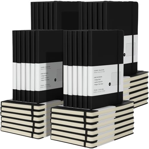 Coopay 48 Pack A5 Journal Notebooks Bulk, 160 Pages, 100GSM Thick Paper, 8.3 x 5.5 inch Hardcover Lined Leather Journals for Writing Office School Business,Bulk Notebook for Work Men Women (Black) by Coopay