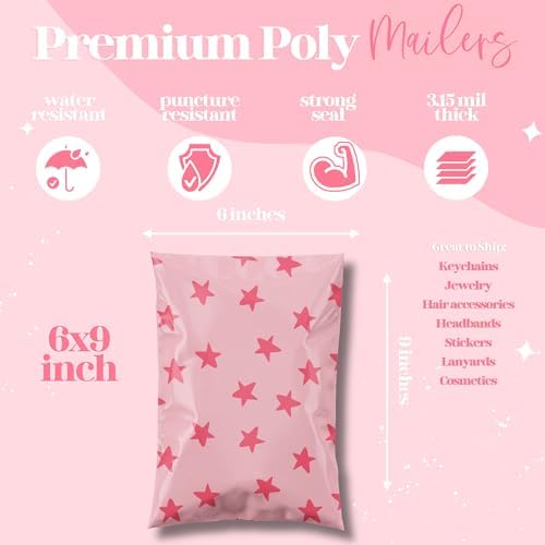 Pretty Package Store Poly Mailer 6x9, Pink Seeing Stars, 100 Pack - Image 3