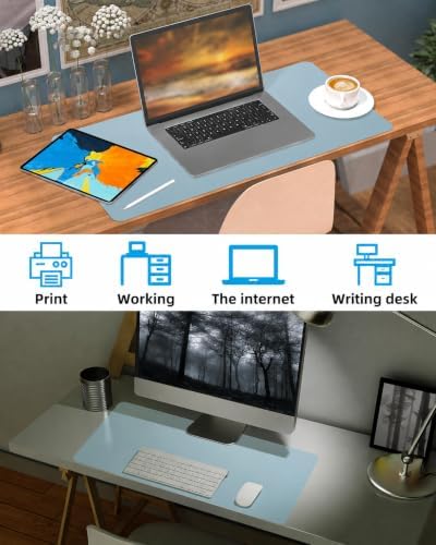 Non-Slip Desk mat,PULeather Desk Pad Protector, Office Desk Mat, Large Mouse Pad,Desk Blotter, Laptop Desk Pad, Waterproof Desk Writing Pad for Office and Home (Light Blue, 35.4" x 17") - Image 7