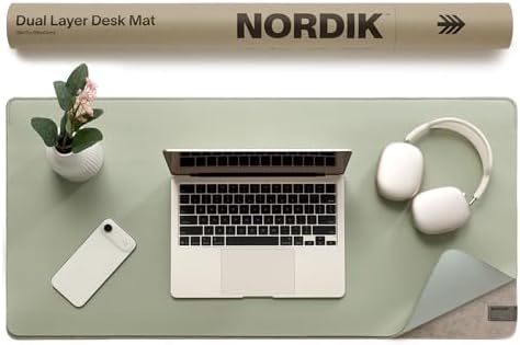 Nordik Felt and Leather Desk Mat - Dual Layer Willow Haze Sage 35 x 17 in by NordikByDesign