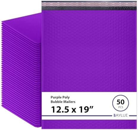 Purple Bubble Mailers 12.5x19, Self Seal Poly Padded Envelopes #6, 50 Pack by BAYLUE