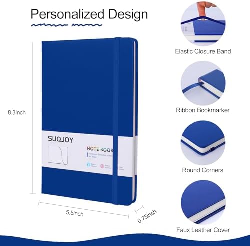 SUQJOY Lined Journal Notebooks, 160 Pages, 5.5x 8.2-Inch Journals for Women Men, Hardcover Notebook with 100 gsm Thick Paper, A5 Size College Ruled Notebook (Blue) - Image 2